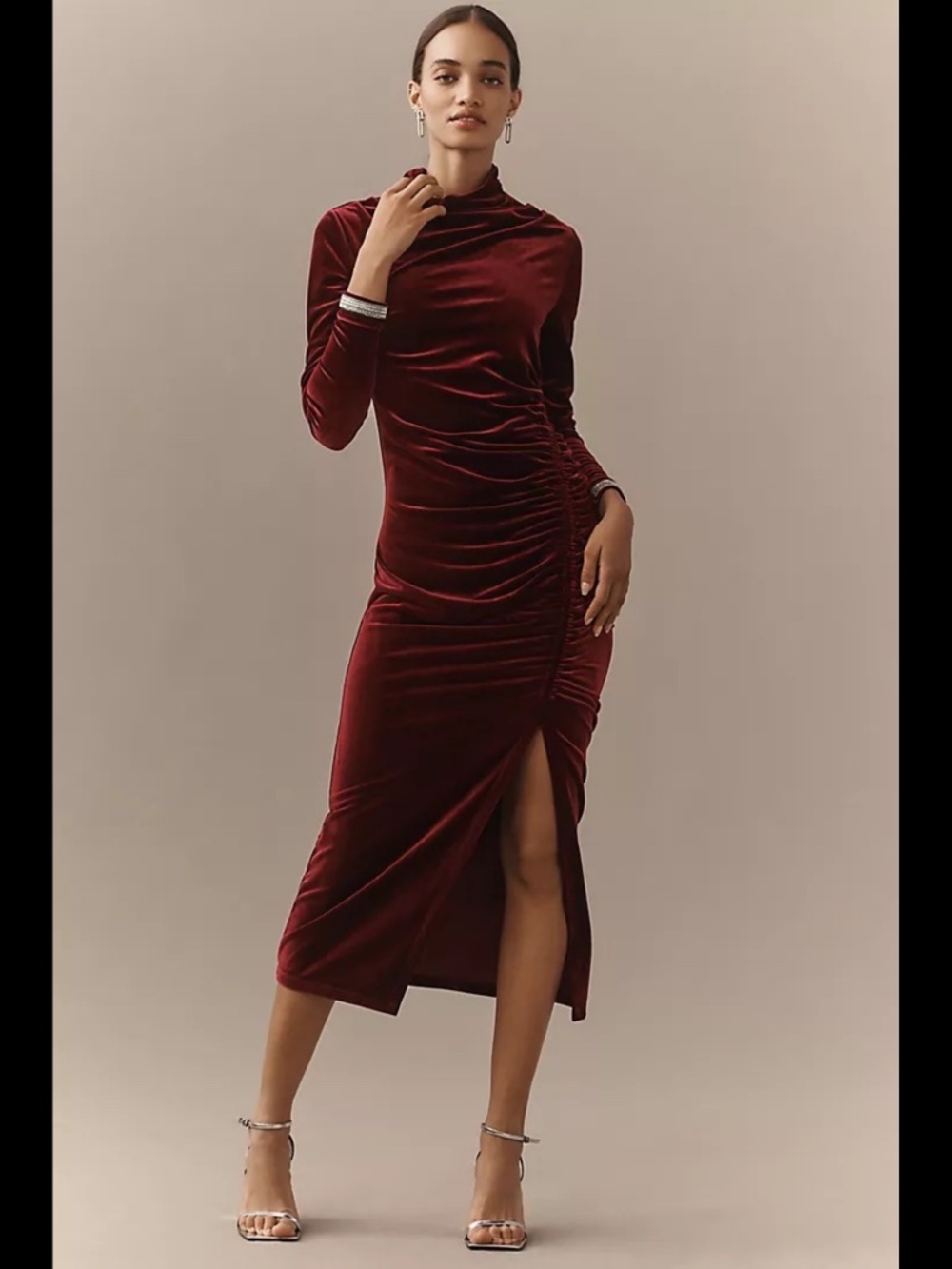 Anthropologie The Maya Ruched Cowl-Neck Dress: Velvet Long-Sleeve Edition
